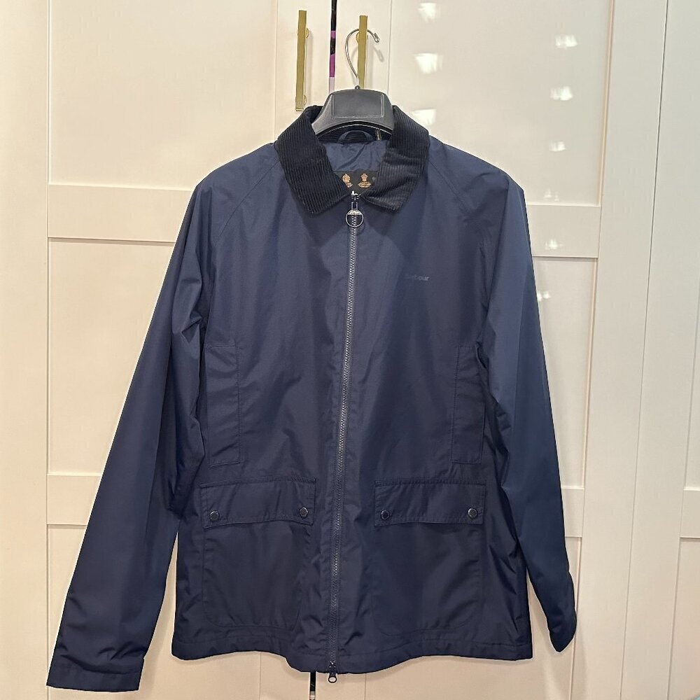 NEW Barbour Men's 'Domus' Water Resistant Zip Up Jacket in Navy Blue- Size Large